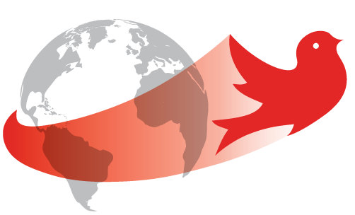 ƻԺ Abroad Logo the red martlet bird flying away from a silhouette of the earth